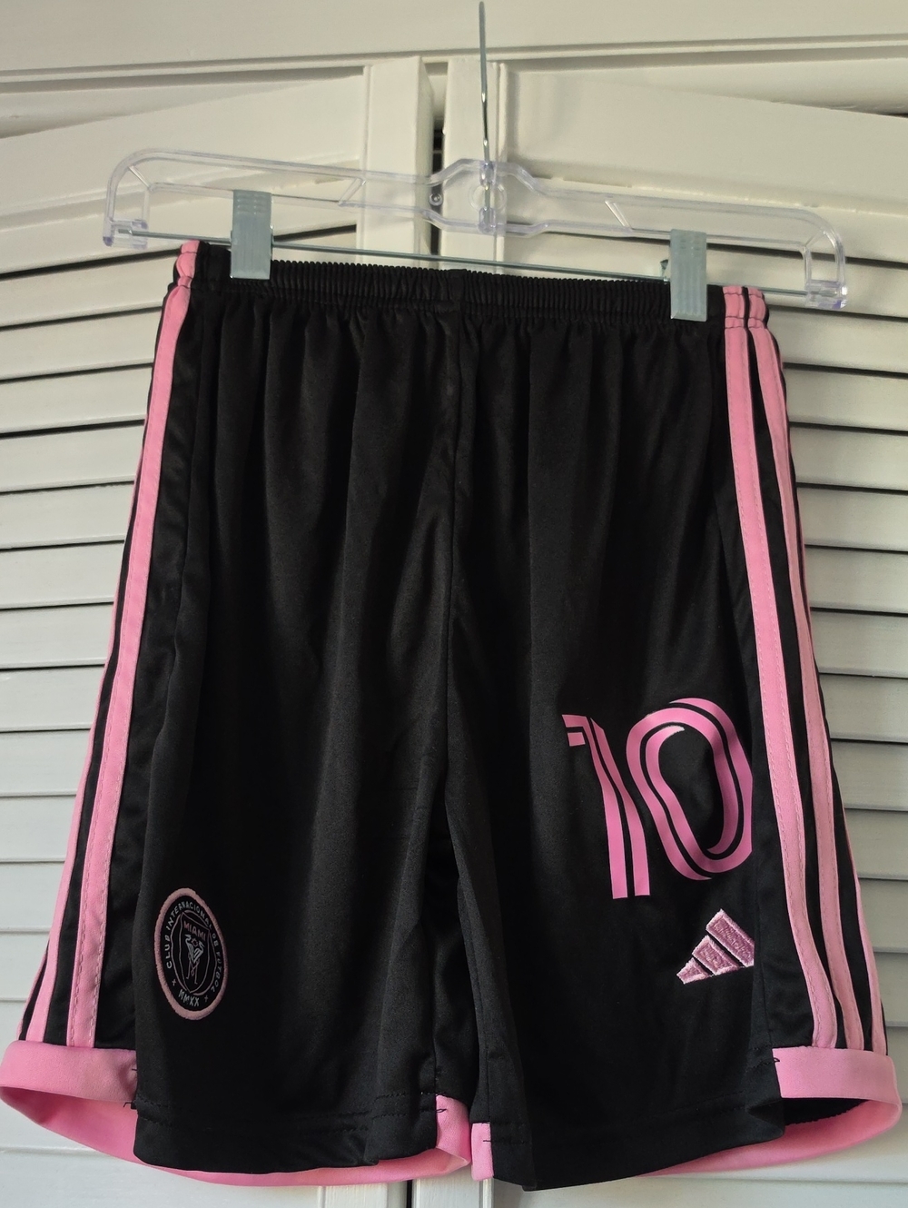 adidas Black Athletic Shorts with Pink Trim and Number 10 Accent
